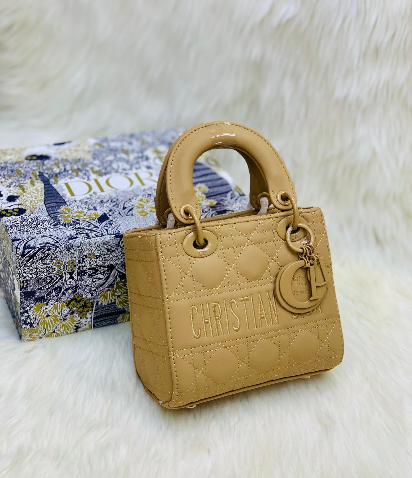 Dior Lady D-Lite Mini Tote – Caramel Beige