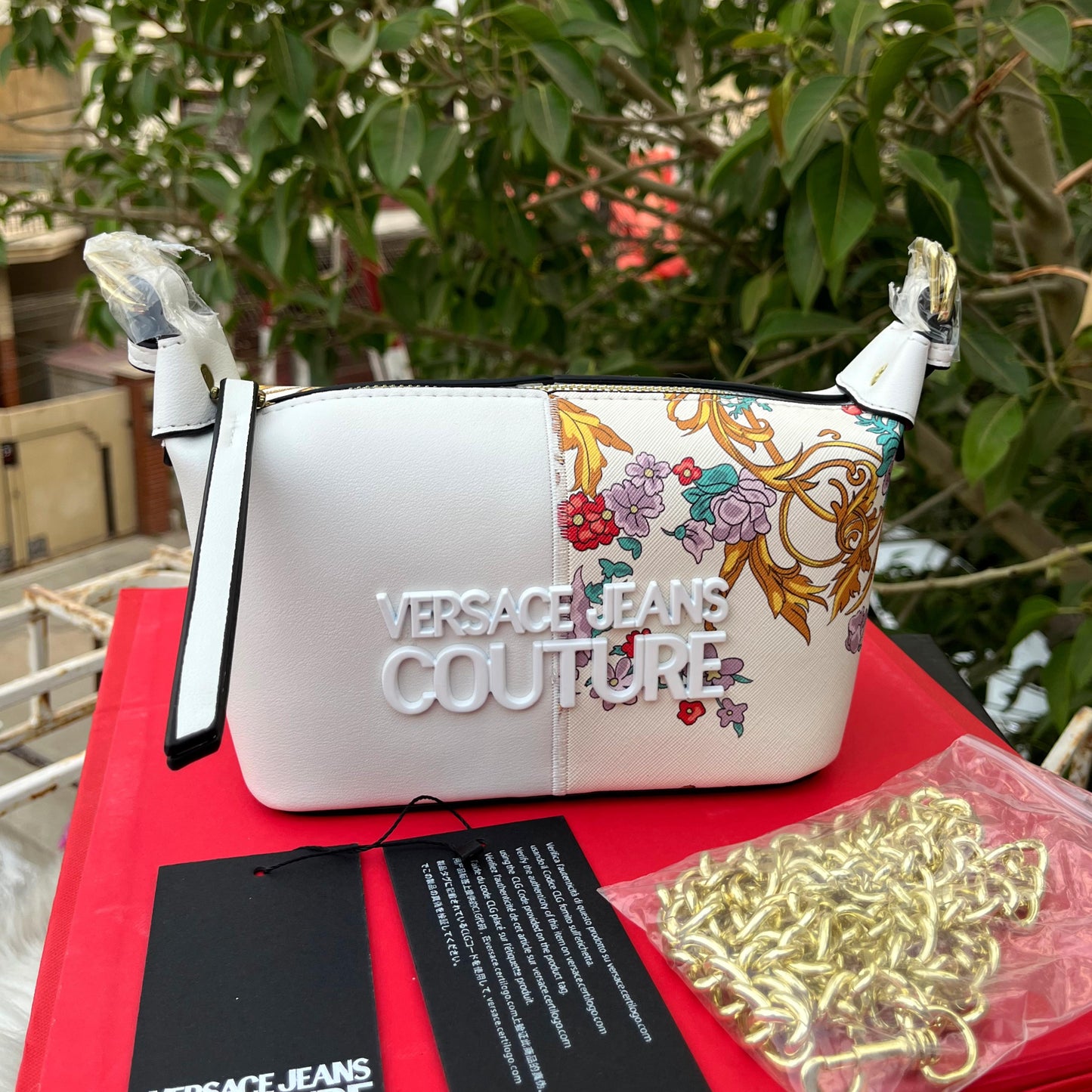 Versace-Inspired Gold Accent Shoulder Bag