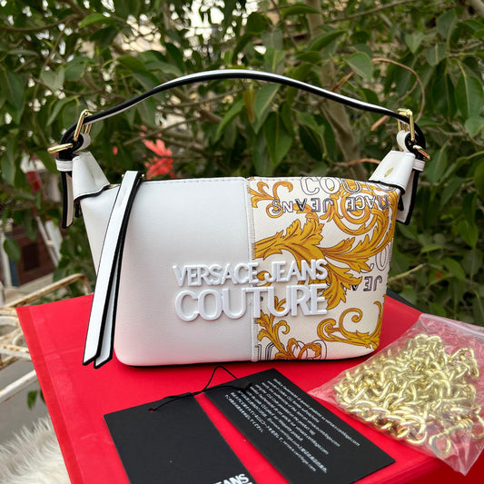 Versace-Inspired Gold Accent Shoulder Bag
